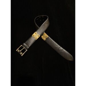 Avignon Black Leather Belt Gold Stud Buckle Made in Spain Size‎ 37 Medium